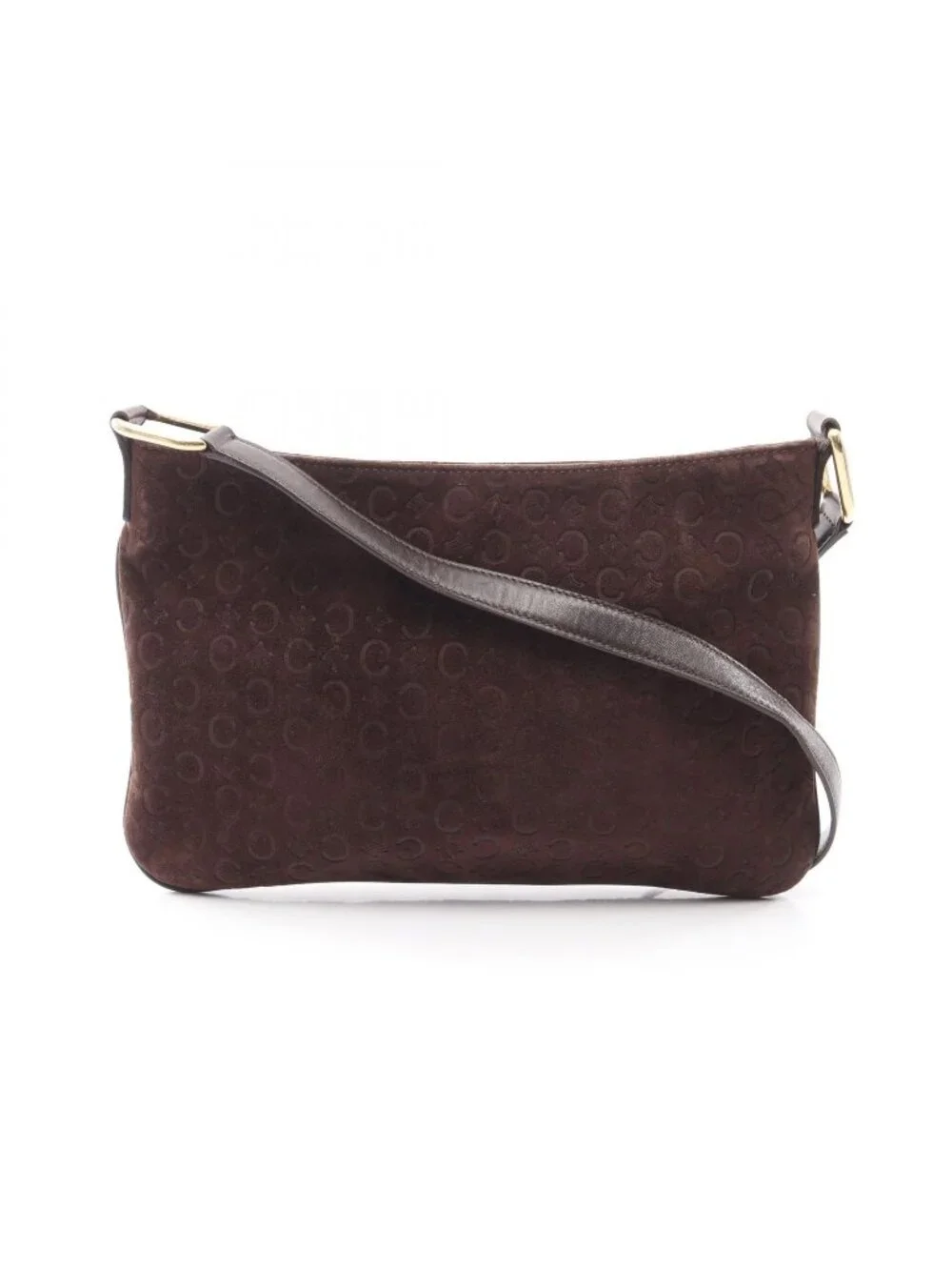 Celine Shoulder Bag C Blason Dark Brown Suede Leather
